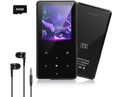 HiFi MP3 Speler met 64GB microSD Kaart - Bluetooth 5.3 Muziekspeler met Dual DAC - 24bit 192kHz Lossless Audio - Uitbreidbaar tot 128GB - FM Radio - E-Book en Spraakopname - 54g Lichtgewicht Ontwerp