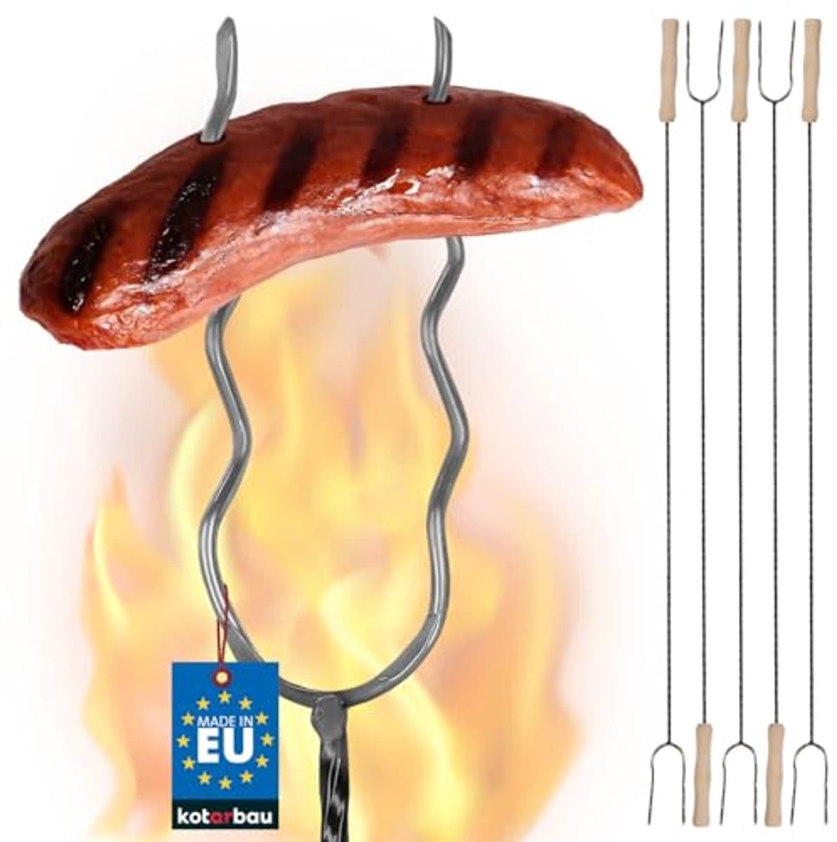 KOTARBAU® 5 Stuks Grillspiesen, Staal, 100 cm, Spiesen met Houten Handvat, Lange Spiesen, Kampvuur Vork, Stevige Grillspiesen — afbeelding 1