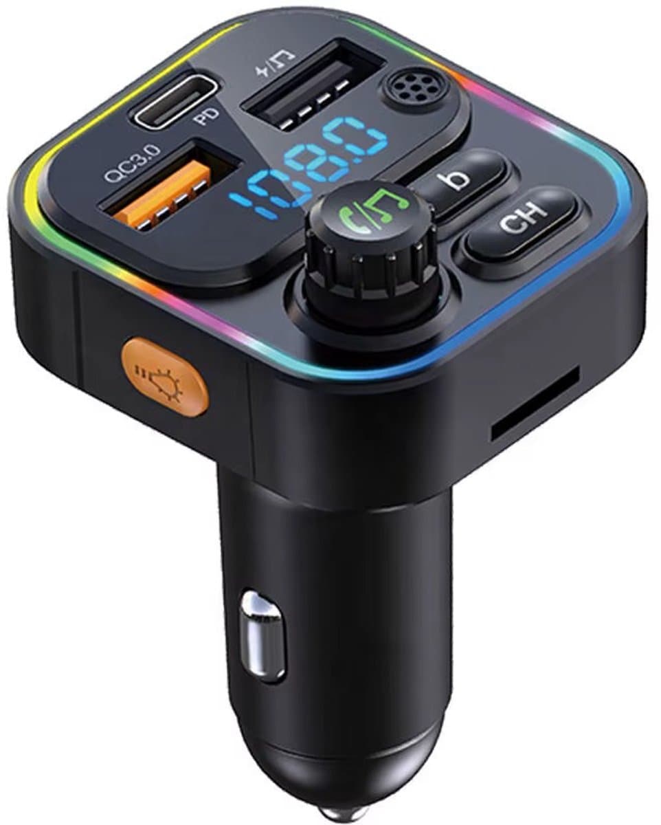 Mexhive® FM Transmitter Bluetooth Auto – Handsfree Carkit – USB-C 22.5W Snellader – Bluetooth 5.3 – MicroSD – 12V/24V — afbeelding 1