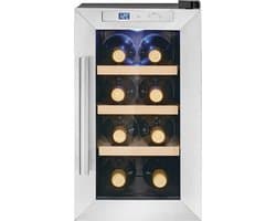 Aurixi® Professionele Horica Minibar Koeling – Wijnkoelkast 23L – Flessenkoelkast met Glazen Deur – Mini Koelkast met Glazen Deur – Kleine Drankenkoelkast – 4 Opslagniveaus Voor 8 Flessen – Minibar - Zwart-inox - 54cm x 30cm x 51cm
