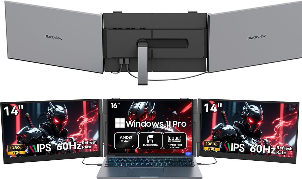 Blackview GamiBook8 Gaming Laptop (AMD Ryzen7 7735HS/16G/512G) + DCM6 14" Dubbele Draagbare Monitor Set, Efficiënt Multitask Accessoires (Laptop Tas/Muis/Toetsenbordstickers, Grijs) — afbeelding 1