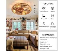 Plafondventilator Licht - Ventilatorlamp Kooi - Slaapkamer Woonkamer - Stil Omkeerbaar Dimbare - 48x48x18.5 cm - Zwart