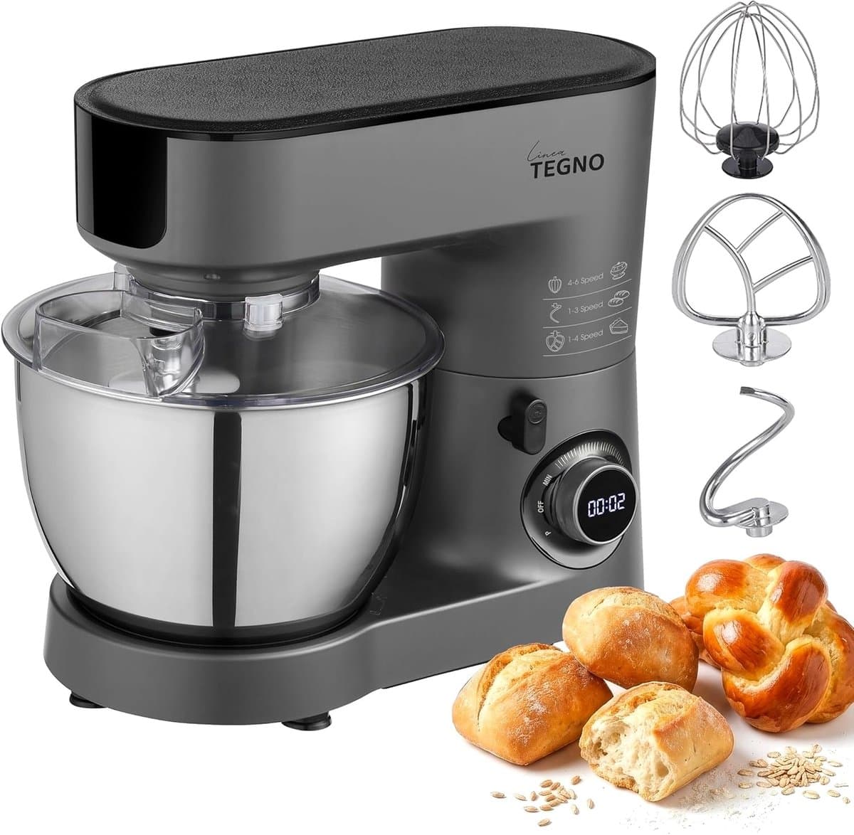 Krachtige Keukenmixer - Standmixer Deeg - Professioneel Bakken - 6.5L Kom Digitaal - 42x22x36cm - Antracietgrijs — afbeelding 1