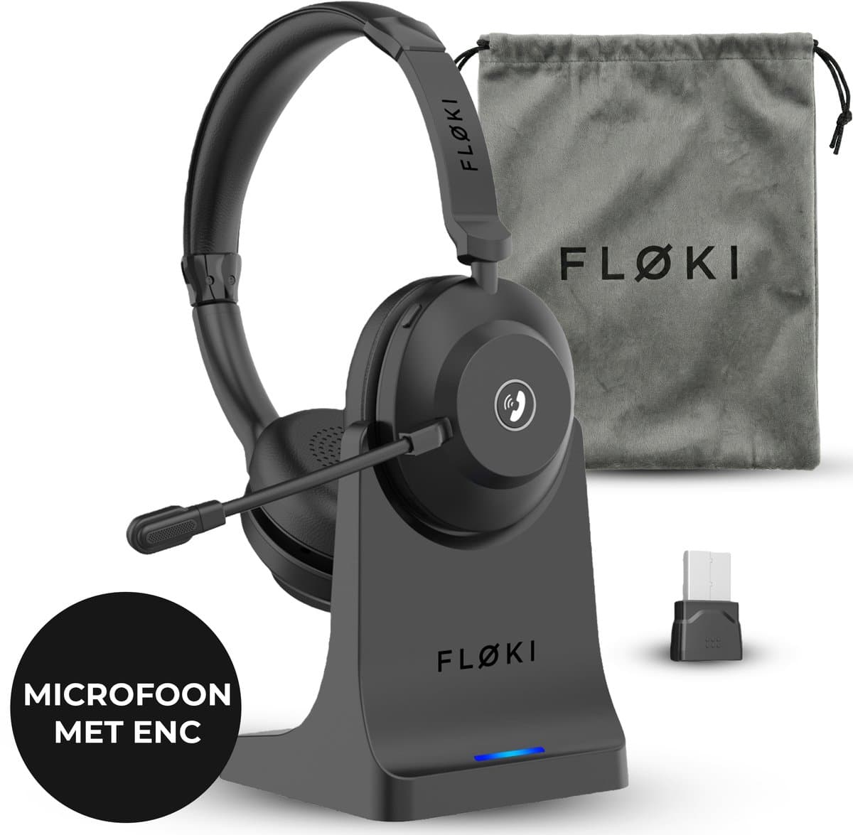 Floki® Draadloze Headset met Microfoon – Bluetooth Dual Connect – Noise Cancelling – Koptelefoon - Hoofdtelefoon — afbeelding 1