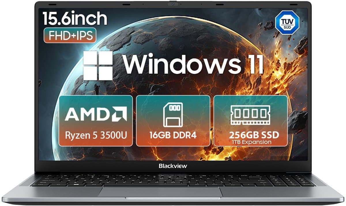 Blackview AceBook 6 Laptop - 15,6 inch Full HD - 16 GB RAM - 512 GB SSD - AMD Ryzen 5 3500U - Windows 11 Notebook - UHD Graphics - Grijs — afbeelding 1
