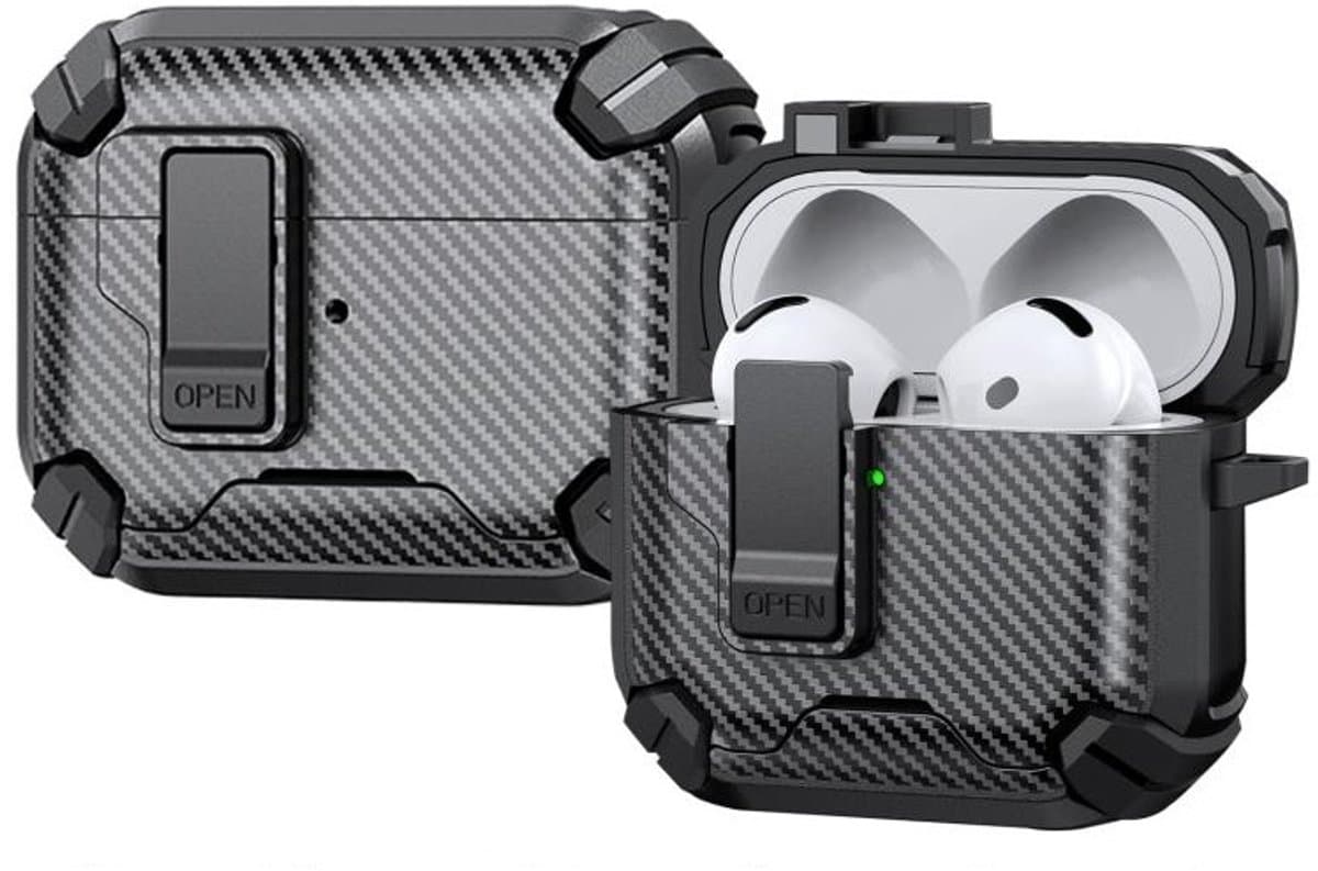Telestore - AirPods 4 Carbon hard case cover - Carbon hybride zwart hoesje Beschermhoes - AirPods 4 Cover - hoesje geschikt voor Apple Airpods 4 - zwart - Carbon hard cover - met MagSafe functie — afbeelding 1