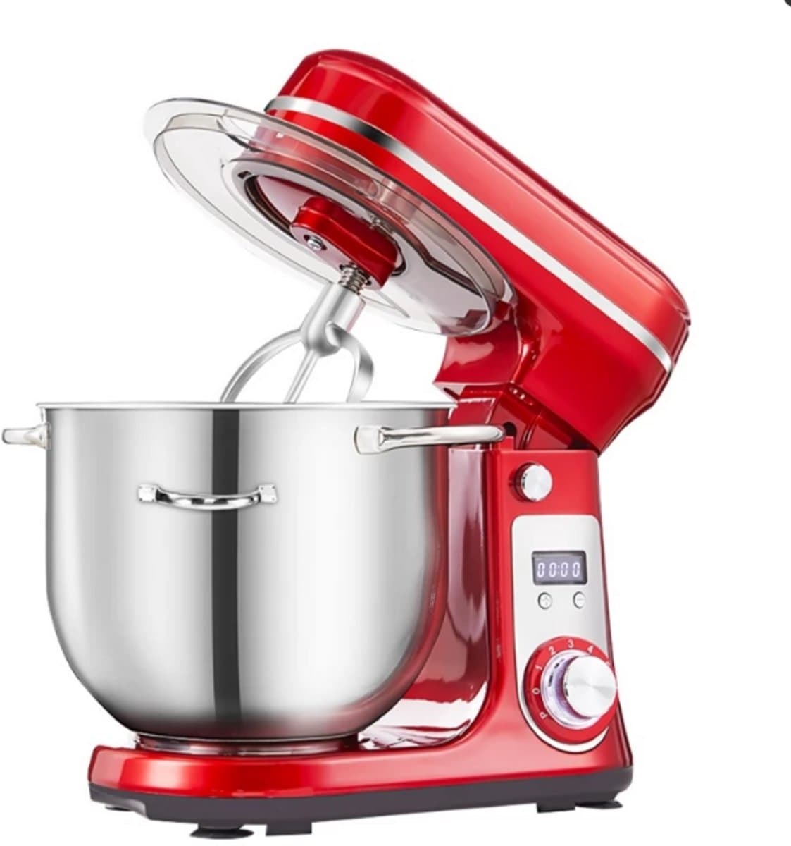 Keukenmachine - 3-in-1 - Keukenrobot - Hakmolen - Mixer met mengkom - Keukenmixer - Rood - 1200W - RVS Mengkom (6L) — afbeelding 1