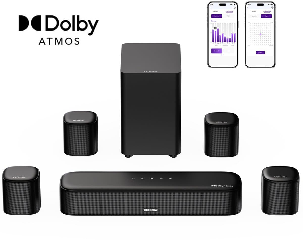 ULTIMEA 7.1 Soundbar met Dolby Atmos – Inclusief Subwoofer en 4 Surround Speakers – Home Cinema Systeem voor TV - Zwart — afbeelding 1