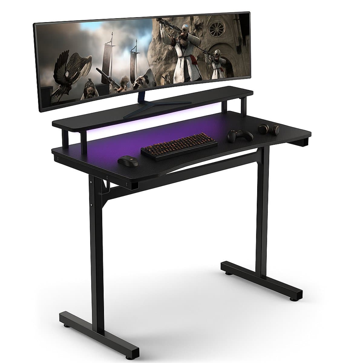 Bayt Game Bureau - Gaming Bureau - Gaming desk - Game Bureau met LED - Computertafel - Monitor Standaard - 105 x 55 x 75 cm - Zwart — afbeelding 1