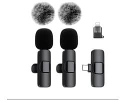Draadloze microfoon - 2-pack - Lavalier-microfoon - Bluetooth mini-microfoon - Voor iPhone, iPad en Android - Voor video-opnames - Levensduur batterij