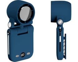Mini draagbare, handzame, oplaadbare handventilator met LED-display, werkt op hoge snelheid, turbo en batterijen, 100 snelheden, kleine ventilator voor op reis/buiten/concerten/wimpers/make-up (update blauw)