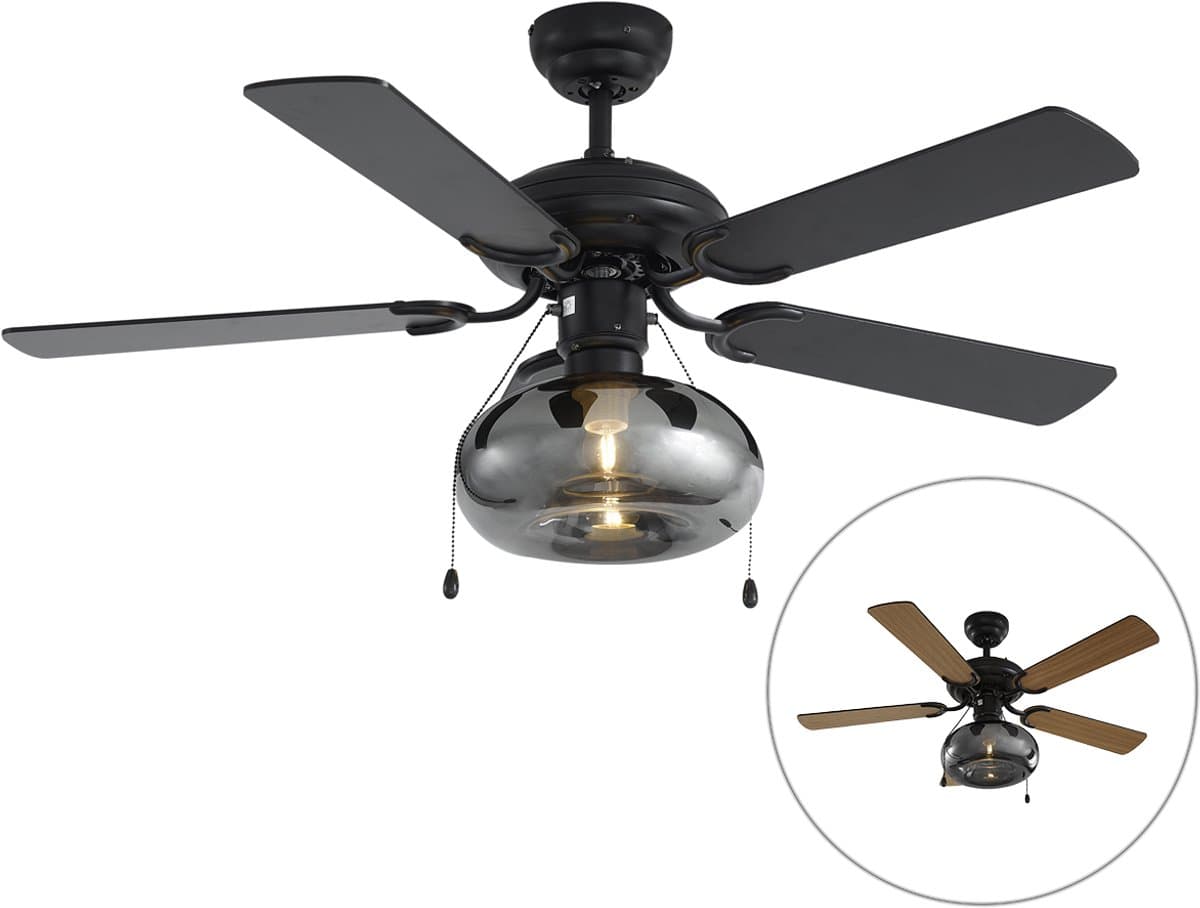 QAZQA mistral - Art Deco Plafondventilator met Verlichting | Lamp - 1 lichts - Ø 107.5 cm - Zwart - Industrieel - Woonkamer | Slaapkamer | Keuken — afbeelding 1