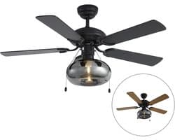 QAZQA mistral - Art Deco Plafondventilator met Verlichting | Lamp - 1 lichts - Ø 107.5 cm - Zwart - Industrieel - Woonkamer | Slaapkamer | Keuken