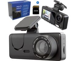 Dashcam Auto 3-Kanaals – Voor-, Binnen- & Achtercamera – Wifi – Incl. 32GB SD – Malya Pro