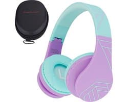 PowerLocus P1 Kids Kinder Koptelefoon Draadloos - Koptelefoon voor kinderen - Veilig volume van 85 dB - Bluetooth Hoofdtelefoon - Met microfoon - incl. Premium Case - Paars/Groen