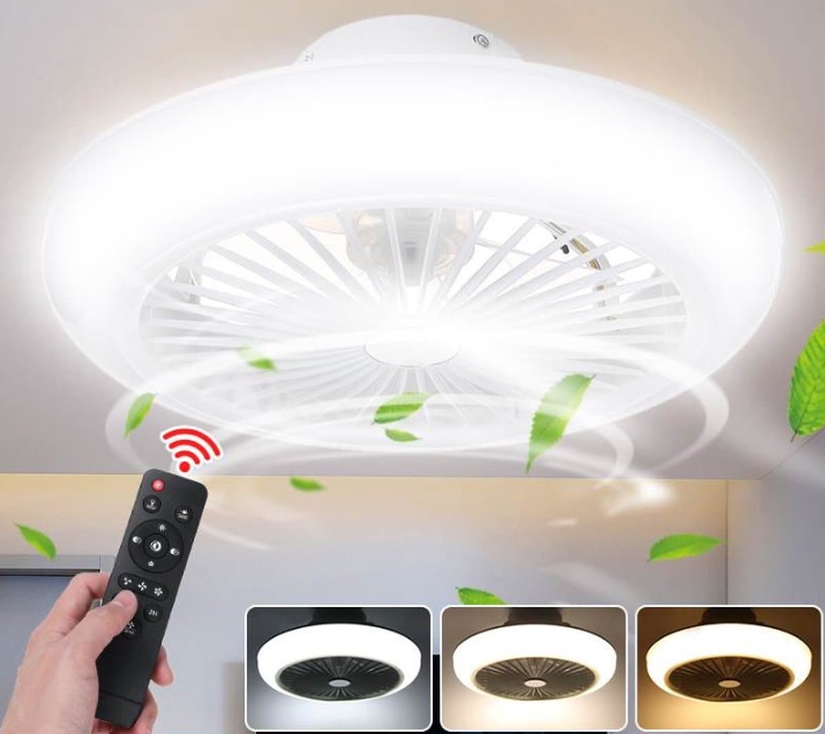 Plafondlamp Met Ventilator En Dimmer - Met Afstandsbediening - 3 Standen Ventilator - Woonkamerlamp - Moderne lamp - 45cm — afbeelding 1