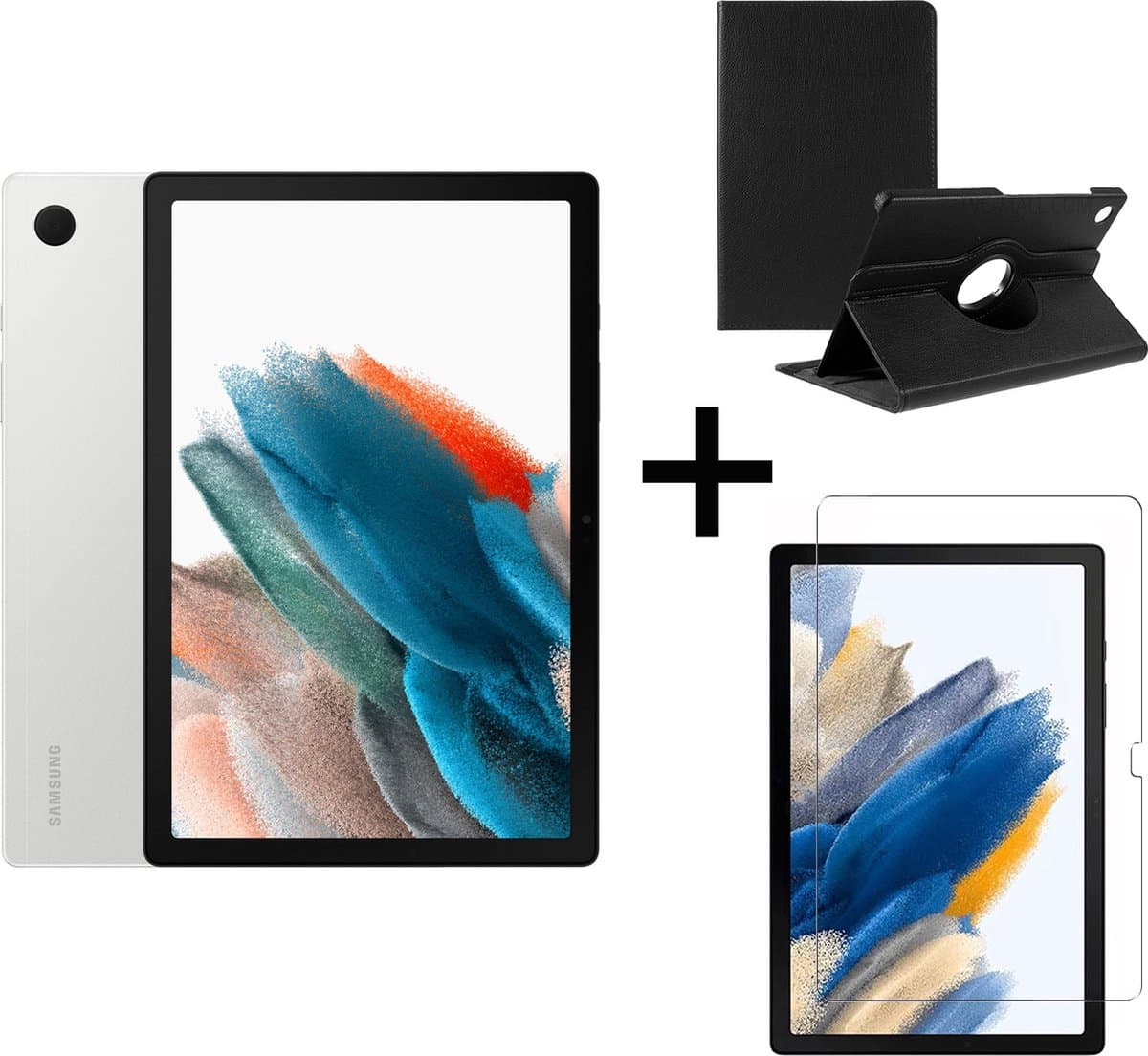 Samsung Galaxy Tab A8 (2021) - 32GB - Wifi - 10.5 inch - Silver + Draaibare hoes + Screenprotector tempered glass — afbeelding 1