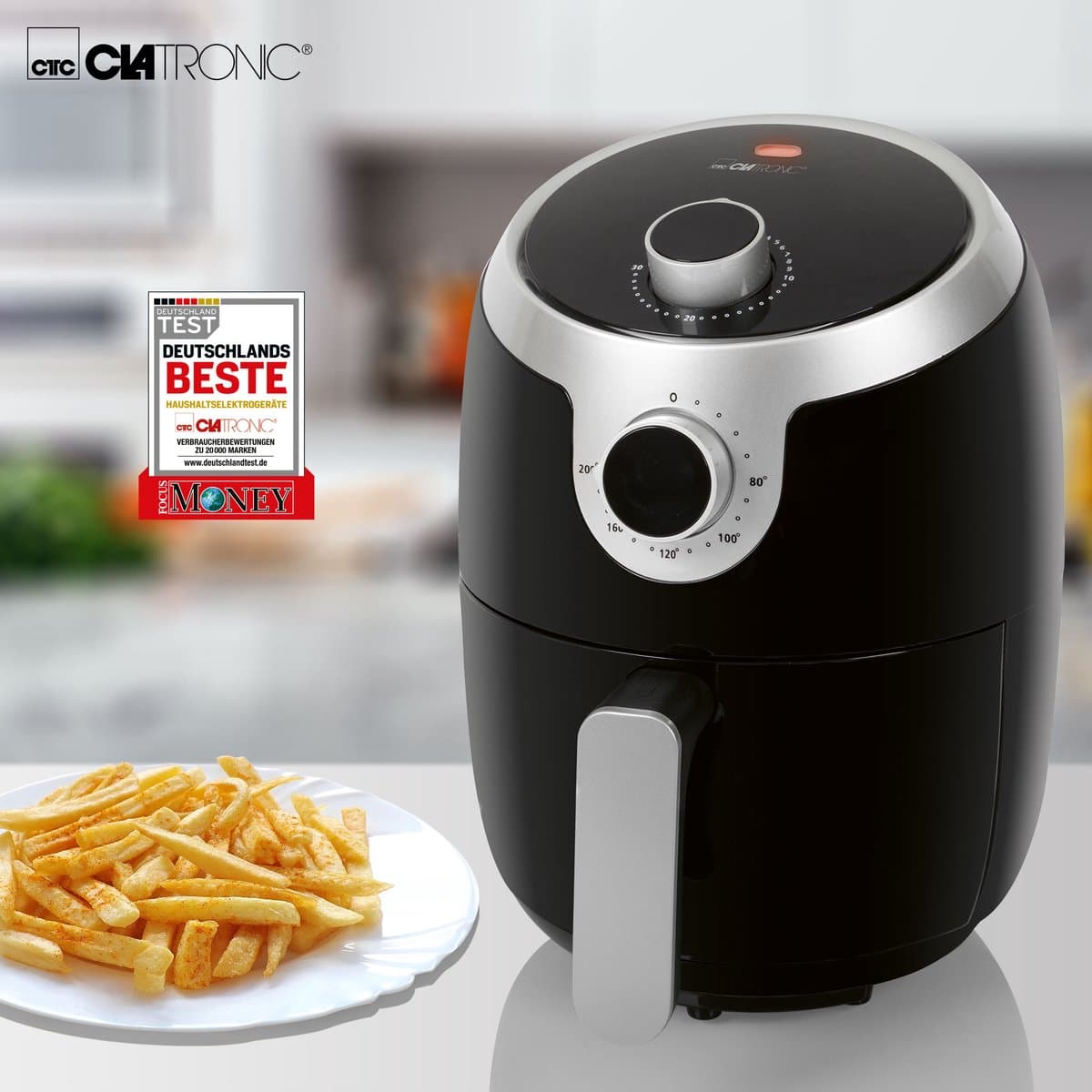 Clatronic FR 3769 H Enkel 1,8 l Vrijstaand 1000 W Heteluchtfriteuse Zwart, Roestvrijstaal — afbeelding 1