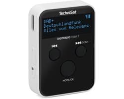 TechniSat DIGITRADIO mobil 2 – draagbare DAB+/FM mini-radio met geïntegreerde accu (oplaadbare zakradio, hoofdtelefoon, OLED-display, favorietengeheugen) zwart/wit