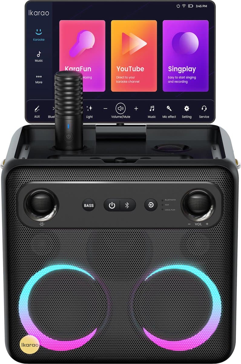 Ikarao Karaoke set voor Volwassenen - Break X2 - 2 Draadloze Microfoons - 600W - Gratis Karaoke App 6 maanden - HD scherm - Zwart — afbeelding 1