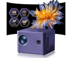 4K LED Mini Projector met Elektrische Focus en Keystone Correctie - 5G WiFi en Bluetooth - 20000 Lumen - Compatibel met TV Stick en Smartphone