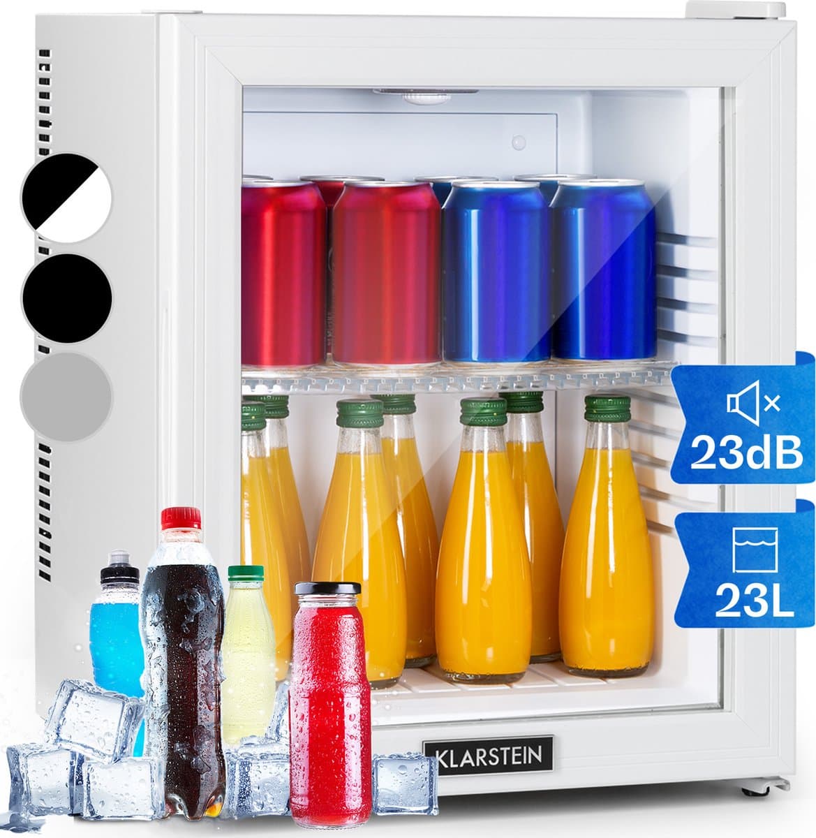 Klarstein Mini-Koelkast minikoelkast met glazen deur, minikoelkast voor drankjes, snacks en cosmetica, kleine en stille koelkast, verstelbare planken, kleine huidverzorgingskoelkast 12-18 °C, 23 liter - Compact - Mini Fridge — afbeelding 1