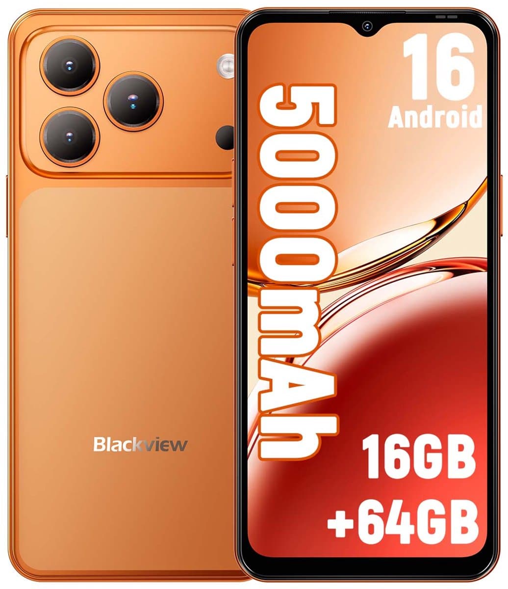 Blackview WAVE 7C Smartphone 4G - 16GB RAM - 64GB ROM - 6,56 inch - Android 16 Telefoon - 5000 mAh - Dual SIM - GPS - OTG - Oranje — afbeelding 1