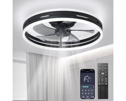 TIM® Plafonniere Met Ventilator - Plafondventilator - Plafondventilator Met Verlichting - Zwart - 45cm x 45cm x 20cm
