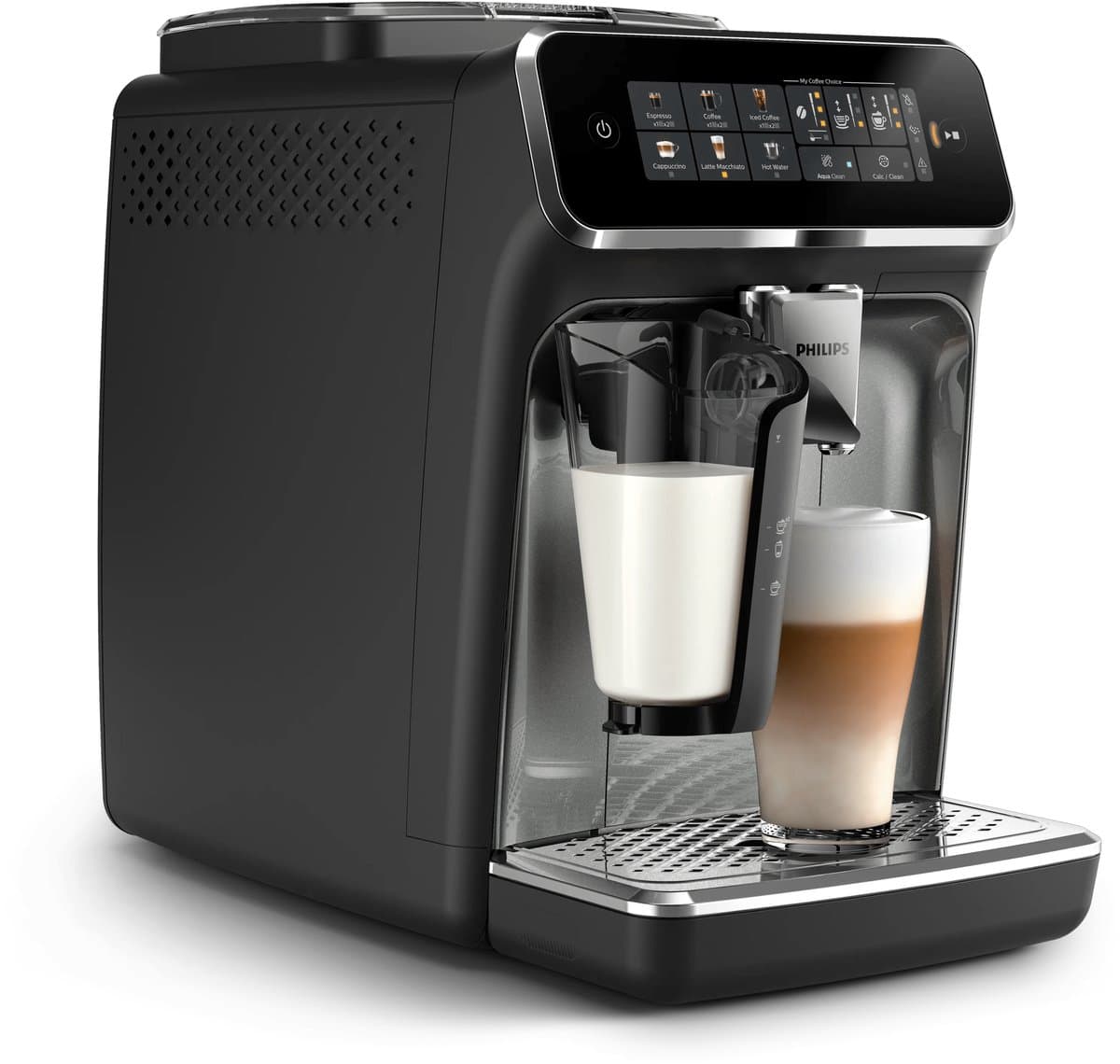 Philips 3300 Series - Espressomachine - 5 Warme & Koude Dranken - LatteGo Melksysteem - 40% Stiller - AquaClean Filter - Volautomatisch - Zwart & Zilver - Koffiemachine met bonen - EP3349/70 — afbeelding 1