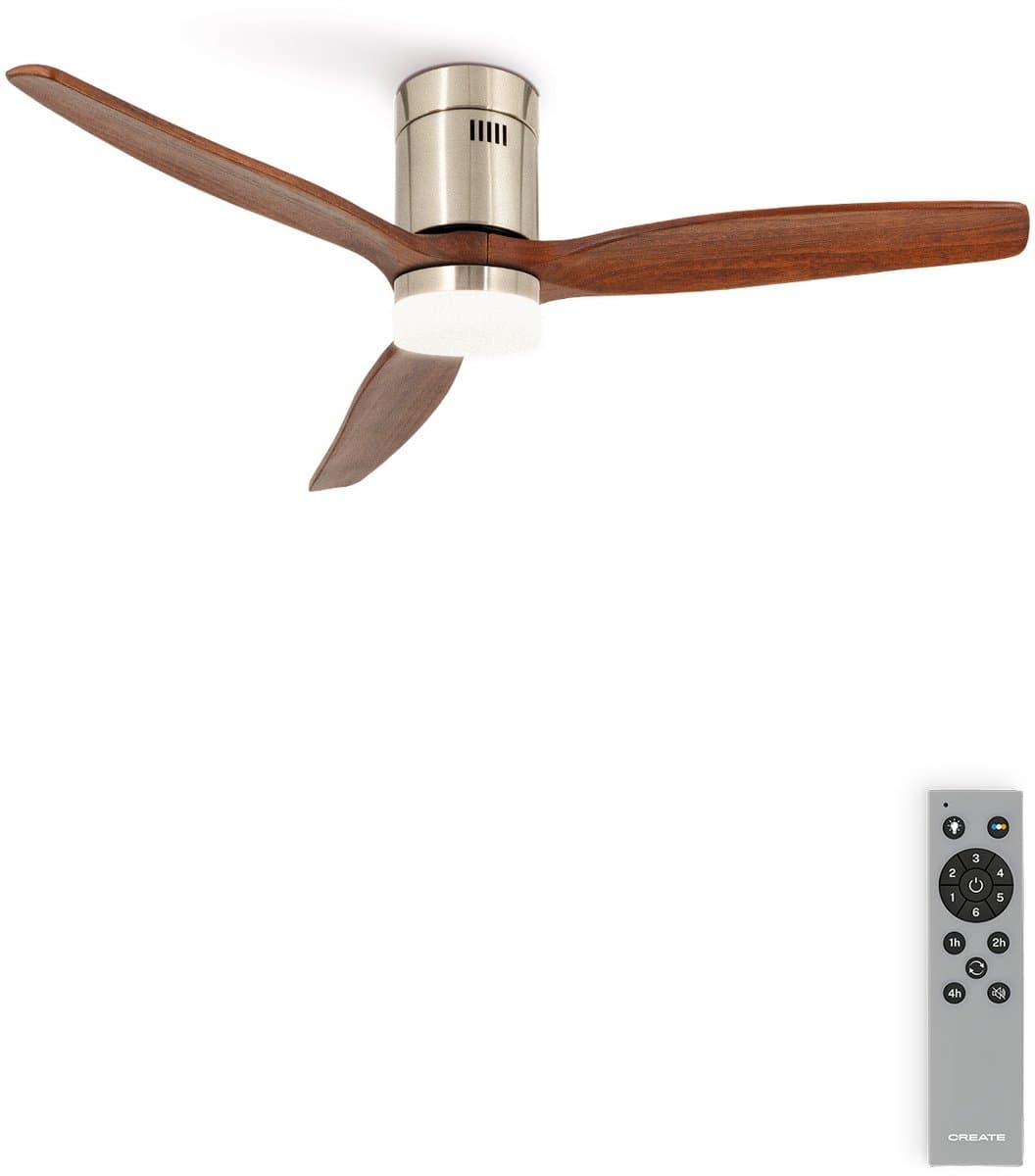 CREATE - Plafondventilator 40W silent Ø132 cm - Met Verlichting drie temperaturen - Met Afstandsbediening - 6 Snelheden - Timer - Zomer/Winter functie - Níkkel - WIND CALM — afbeelding 1
