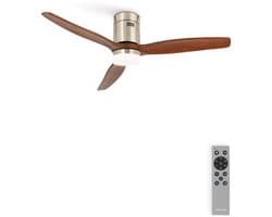 CREATE - Plafondventilator 40W silent Ø132 cm - Met Verlichting drie temperaturen - Met Afstandsbediening - 6 Snelheden - Timer - Zomer/Winter functie - Níkkel - WIND CALM