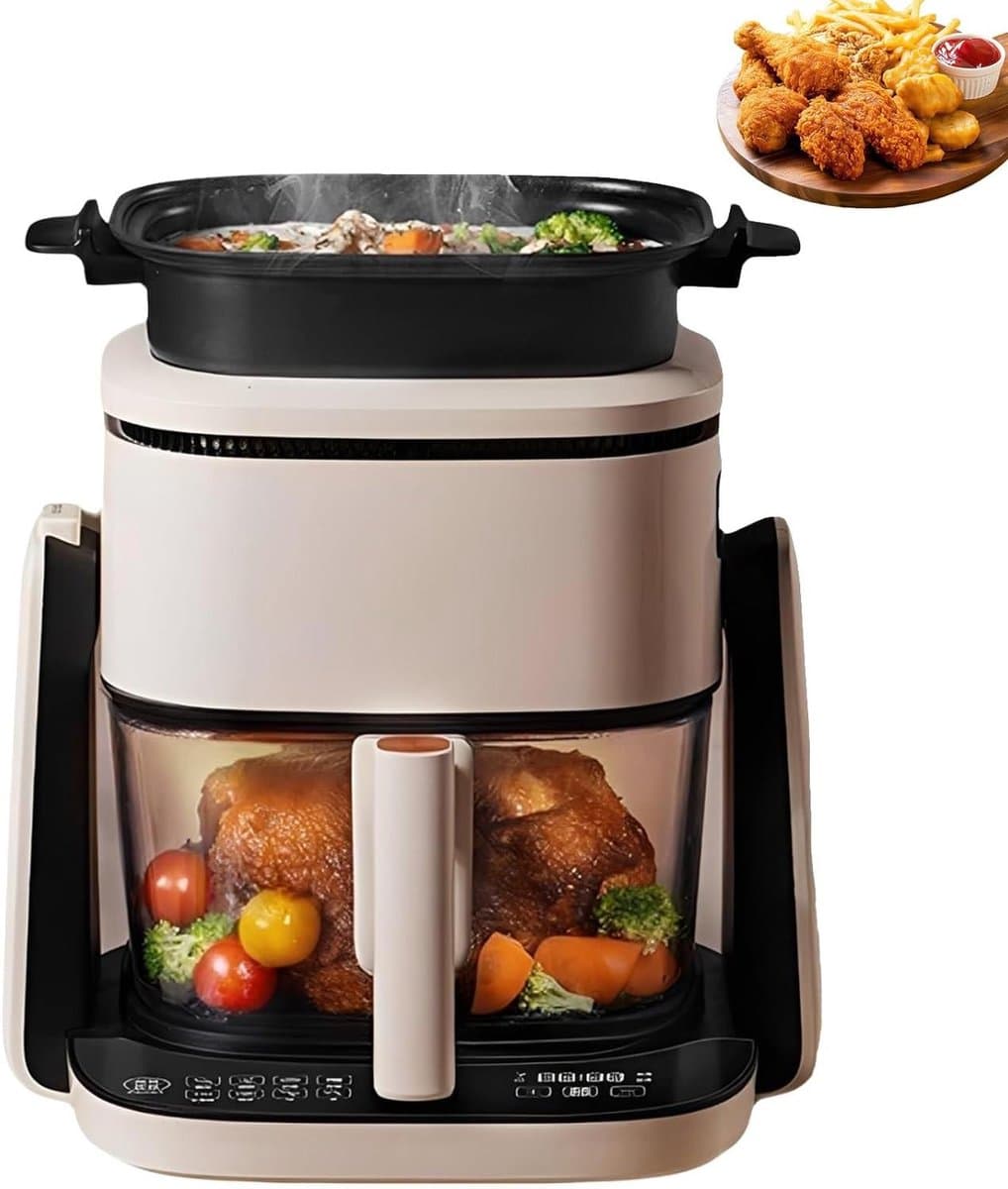 Luchtfriteuse Grillpan - Airfryer Koekenpan - Gezinsmaaltijden Bereiden - 360 Graden Flip - 4L Mand - Wit — afbeelding 1