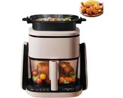 Luchtfriteuse Grillpan - Airfryer Koekenpan - Gezinsmaaltijden Bereiden - 360 Graden Flip - 4L Mand - Wit