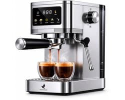 NovaWare® Espressomachine – 20 Bar - Pistonmachine met stoompijpje - Kopjesverwarmer - Coffee Machine - RVS