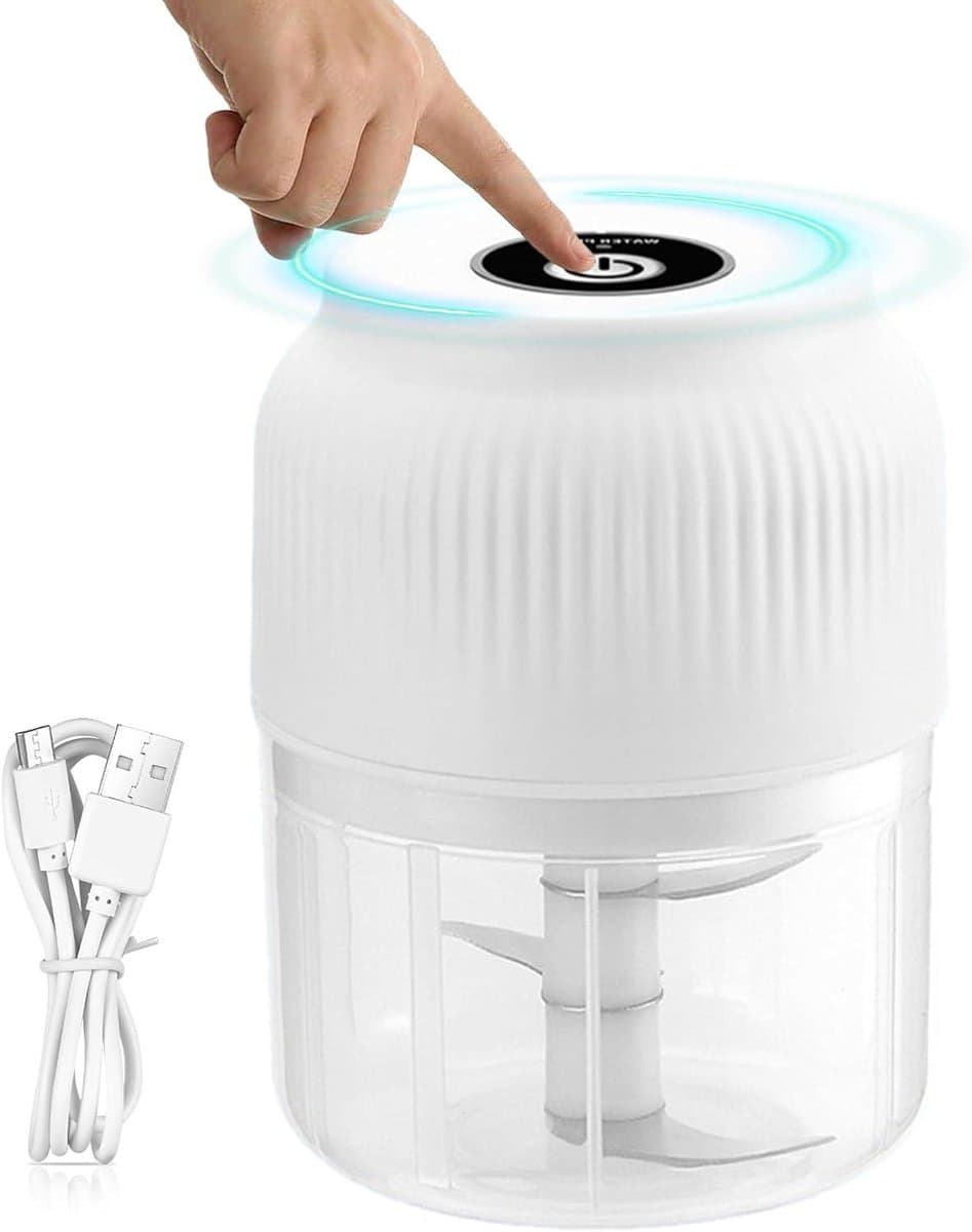Elektrische Keukenmachine - Mini Hakmolen - Snel Ingrediënten Snijden - Draadloos Oplaadbaar - 300ml - Wit — afbeelding 1