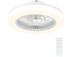 Plafondventilator met Verstelbare LED Verlichting, Timer & Afstandsbediening - Plafond Lamp met Stille Ventilator - Plafonniere - LED 40W - 3000/6000K - Ø50 cm - 6 Snelheden - Wit