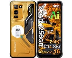 Blackview FORT 5 Robuuste Smartphone - 36GB RAM+256GB ROM - 5000 mAh Met 33W-adapter - 6,78 inch 120Hz - Android 16 - Dual SIM 4G - 108MP+50MP AI-Camera - Nachtzicht - IP68/IP69K Outdoor Telefoon - NFC GPS OTG FM - Geel