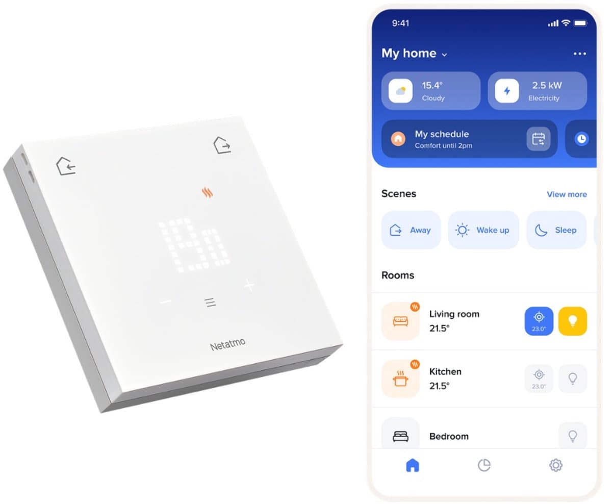 Netatmo Slimme Thermostaat ORIGINAL – Bedrade Smart Thermostaat – App Bediening, Energiebesparing & Verbruiksinzicht – Matter Compatibel – Werkt met Apple Home, Google Home, Alexa – Wit — afbeelding 1