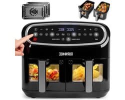 Heteluchtfriteuse - Airfryer Lades - Gezond Koken - Dubbele Kookzones - 9 Liter Capaciteit - Zwart Zilver