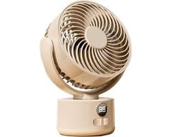 Ulisem - Tafelfan - 3600mAh oplaadbaar - 3 snelheden - Automatisch oscillerend - Stille motor (<25dB) - Met Type-C - Voor slaapkamer en reizen - Beige