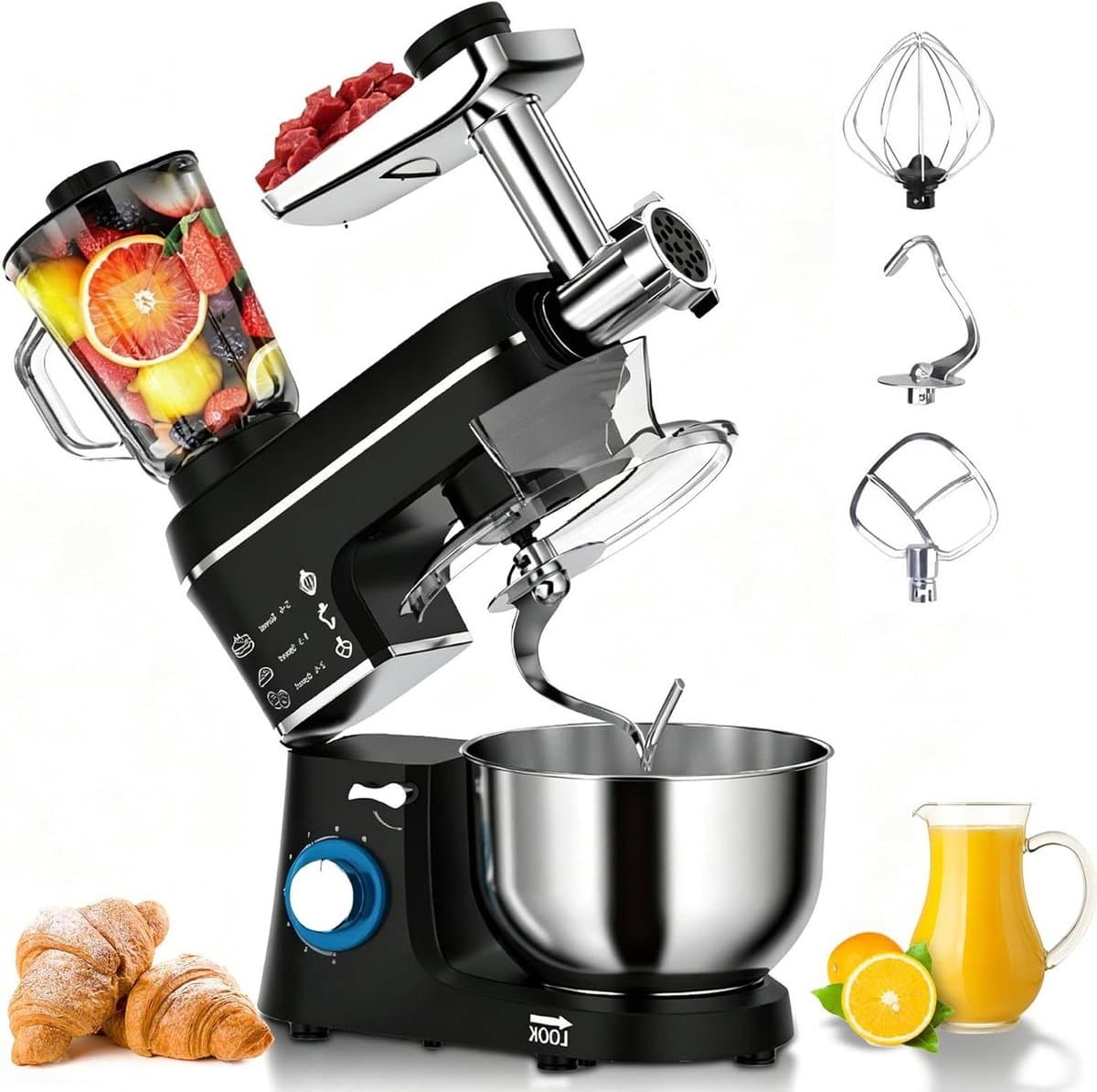 Elektrische Staande Mixer - Keukenmachine Deegklopper - Thuis Bakken Koken - 5-in-1 Multifunctioneel - 10L Kom - Zwart — afbeelding 1