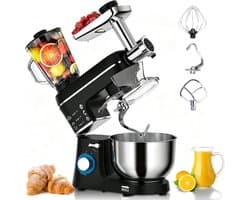 Elektrische Staande Mixer - Keukenmachine Deegklopper - Thuis Bakken Koken - 5-in-1 Multifunctioneel - 10L Kom - Zwart