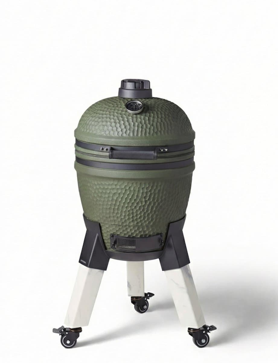 Moddern Original Kamado - aluminium marmer-look poten met wielen met rem - 8 tot 12 personen - Green — afbeelding 1