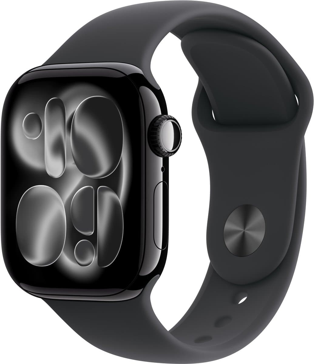 Apple Watch 11 - Wifi + 5G - 42mm - Jet Black Aluminium Case with Black Sport Band - M/L — afbeelding 1