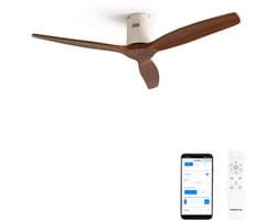 CREATE - Plafondventilator silent 100% hout 40W (Ø132cm) - Geen licht - WIFI + Afstandsbediening - 6 snelheden - Programmeerbaar - WIND CALM NATURAL WOOD