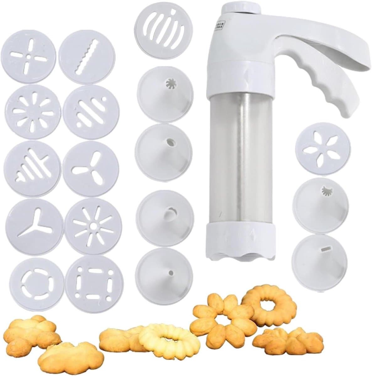 Koekjespers Set - Bakstempel Keuken - Zelf Lekkernijen Maken - Snel Vulsysteem - 12 Schijven 6 Spuitmonden - Wit — afbeelding 1