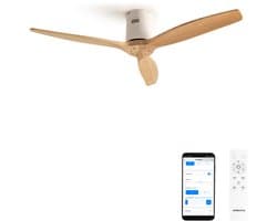 CREATE - Plafondventilator silent 100% hout 40W (Ø112cm) - Geen licht - WIFI + Afstandsbediening - 6 snelheden - Programmeerbaar - WIND CALM NATURAL WOOD
