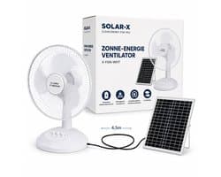 Zonne-energie Tafelventilator 30 cm (12 inch) | X-LUMIX X-Fan White | 15W Motor | 12W Zonnepaneel | 4000mAh Accu | Stil & Energiezuinig | Binnen & Buiten