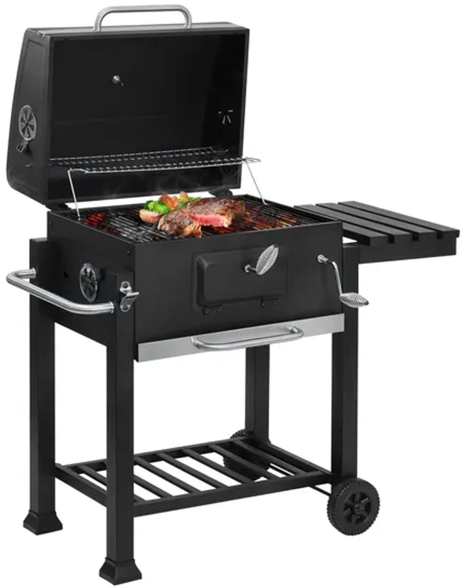 Houtskool barbecue - Grilloppervlak 28x41.7 - met verstelbaar kolenrek - gietijzeren rooster - zwart — afbeelding 1