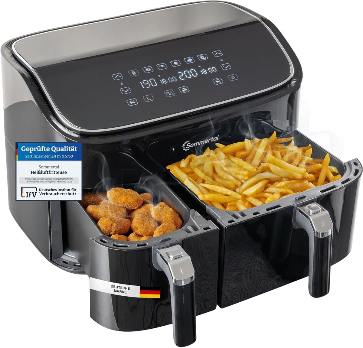 Hete Lucht Frituurpan - Dubbele Mand - Gezond Koken - Sync Finish Functie - 9 Liter Inhoud - Zwart — afbeelding 1